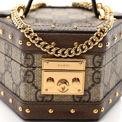 Gucci GG Supreme Monogram Textured Dollar Calfskin Studded Mini Padlock Hexagon Top Handle Case Beige Ebony New Acero 7 of 12