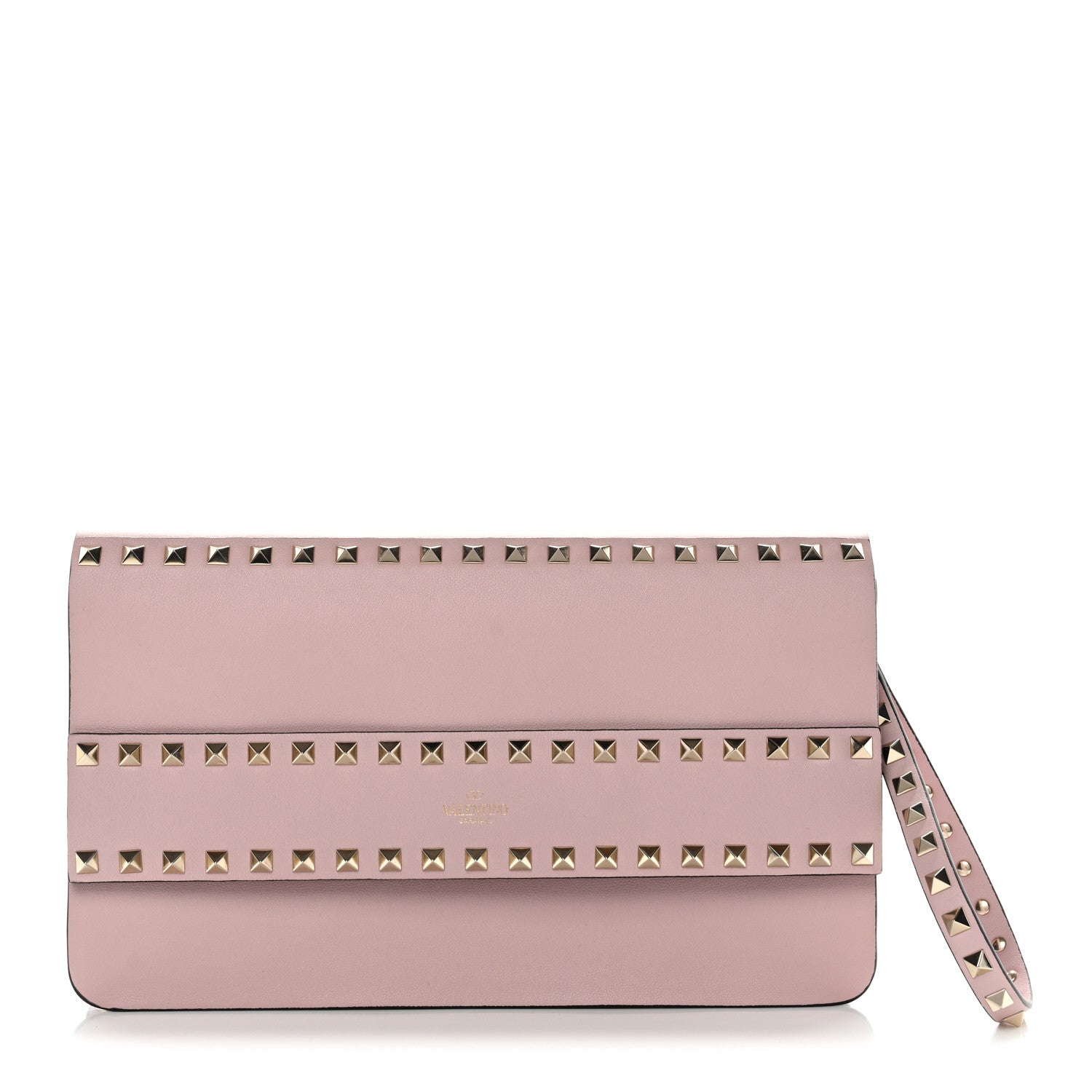 Valentino Garavani Pebble Calfskin Rockstud Side Slip Wristlet Clutch Water Rose 1 of 9