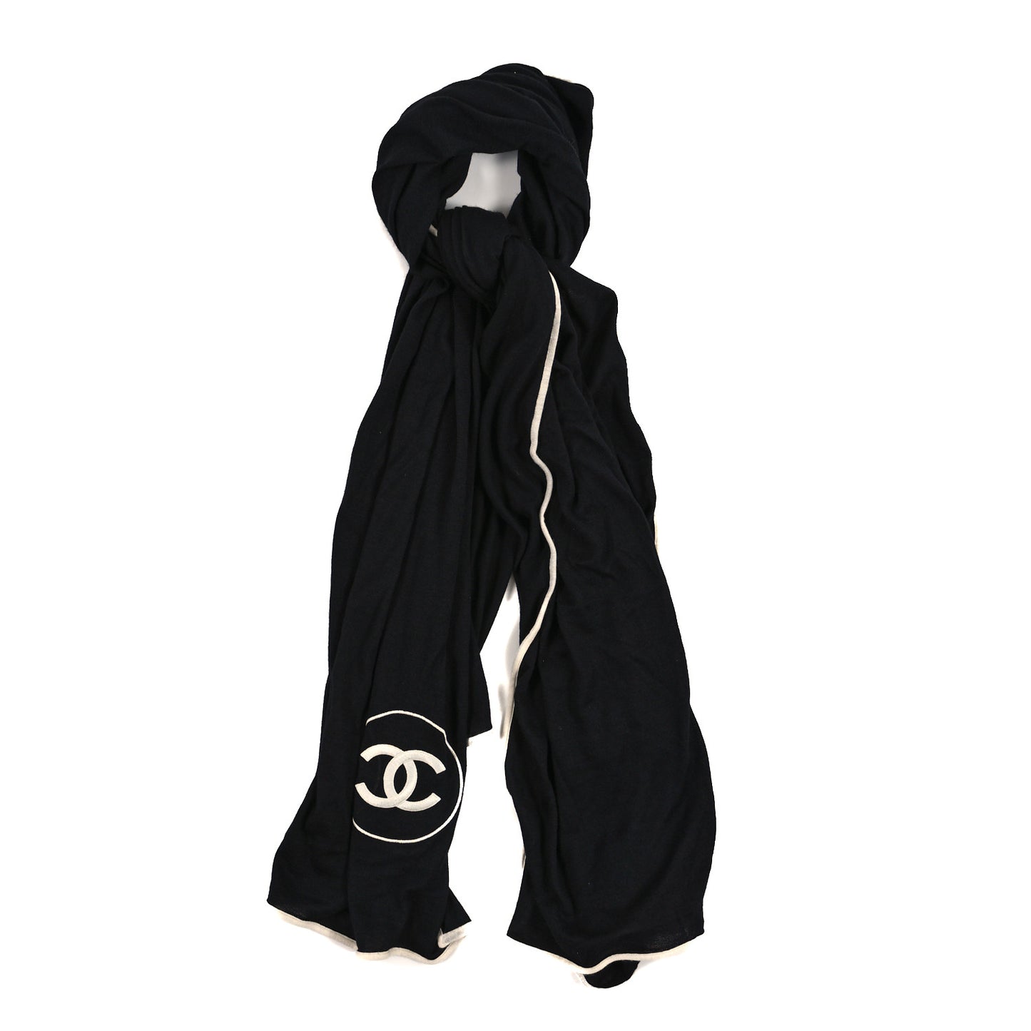 Cashmere Silk CC Scarf Black White