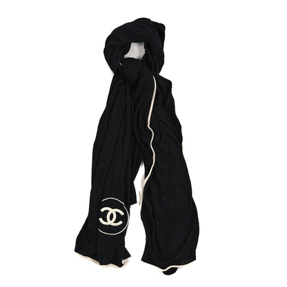 Chanel Cashmere Silk CC Scarf Black White 1 of 4