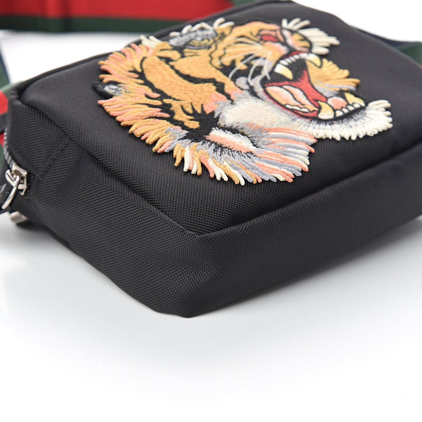 Canvas Web Tiger Embroidered Messenger Bag Black
