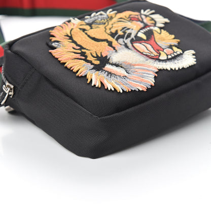 Gucci Canvas Web Tiger Embroidered Messenger Bag Black 6 of 7