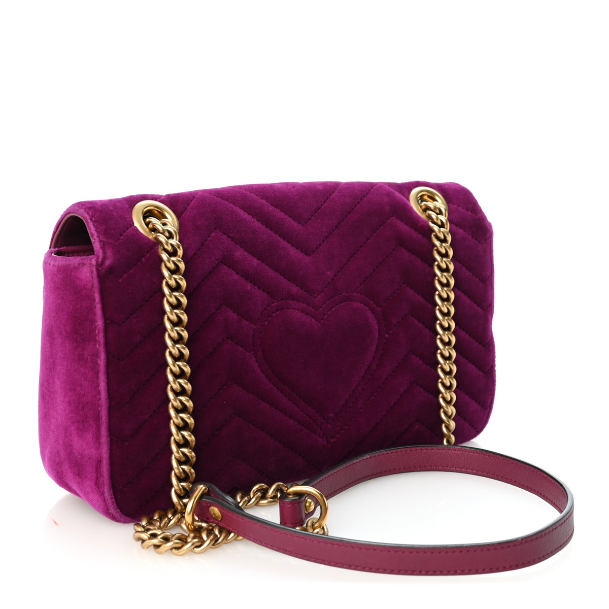 Velvet Matelasse Small GG Marmont Shoulder Bag Fuchsia Violet Cyclamen