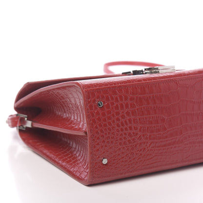 Saint Laurent Calfskin Crocodile Embossed Medium Classic Monogram Cassandra Top Handle Red 11 of 12