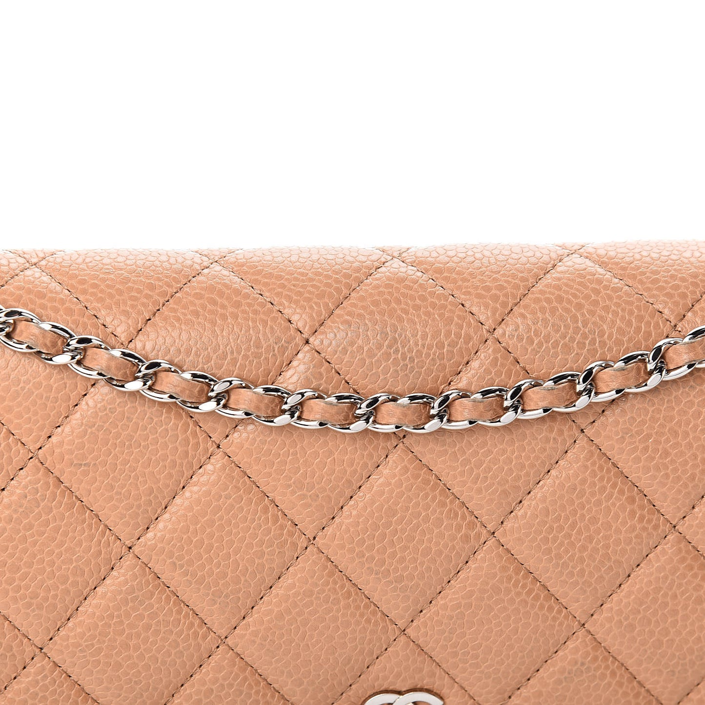 Caviar Quilted Wallet On Chain WOC Beige