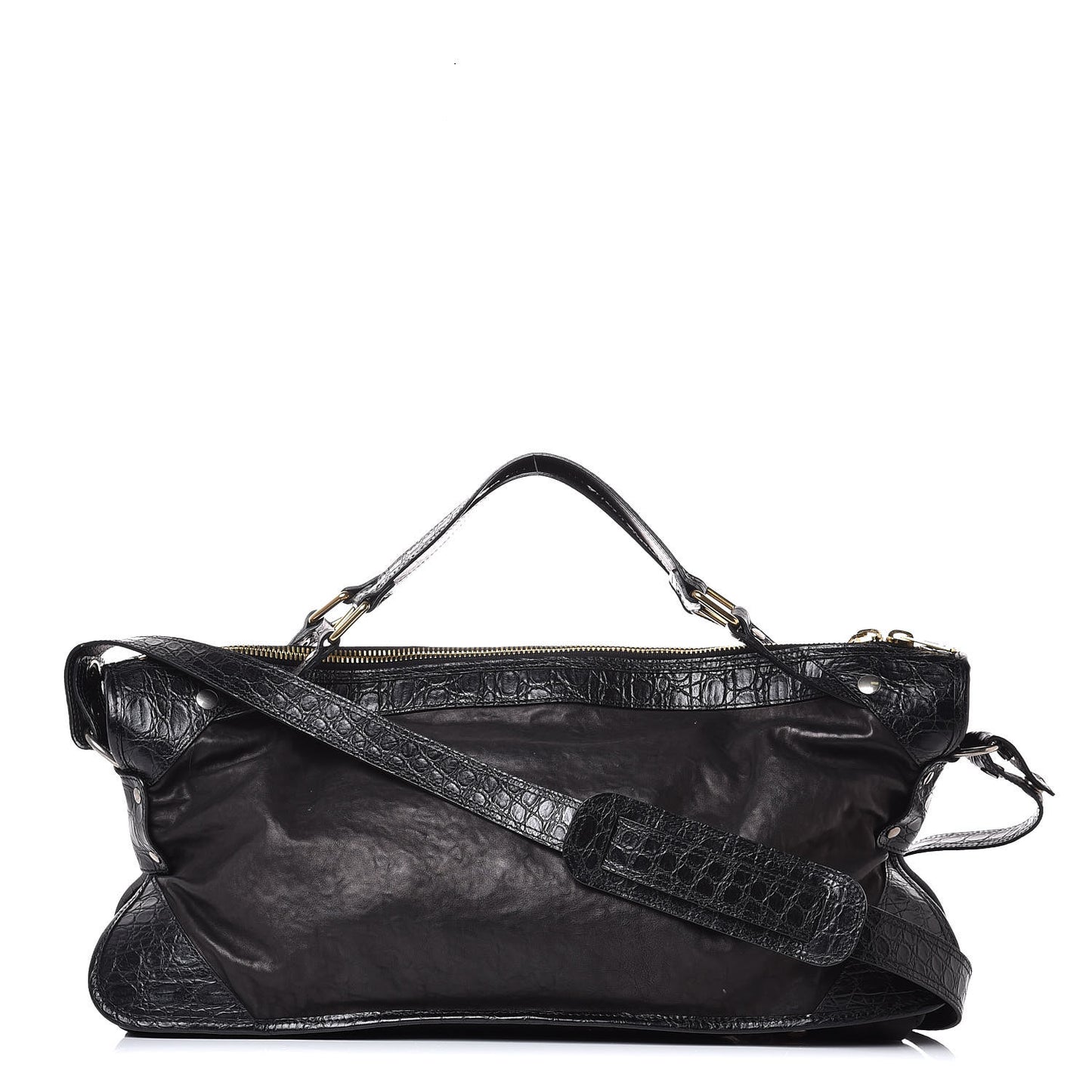 Calfskin Crocodile Embossed Rider Tote Black