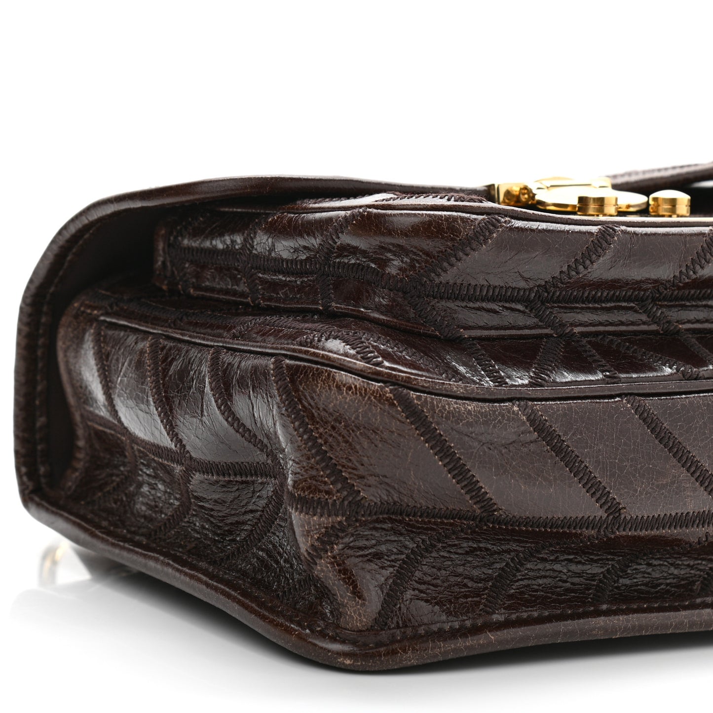 Nappa Chevron Patchwork Flap Brown