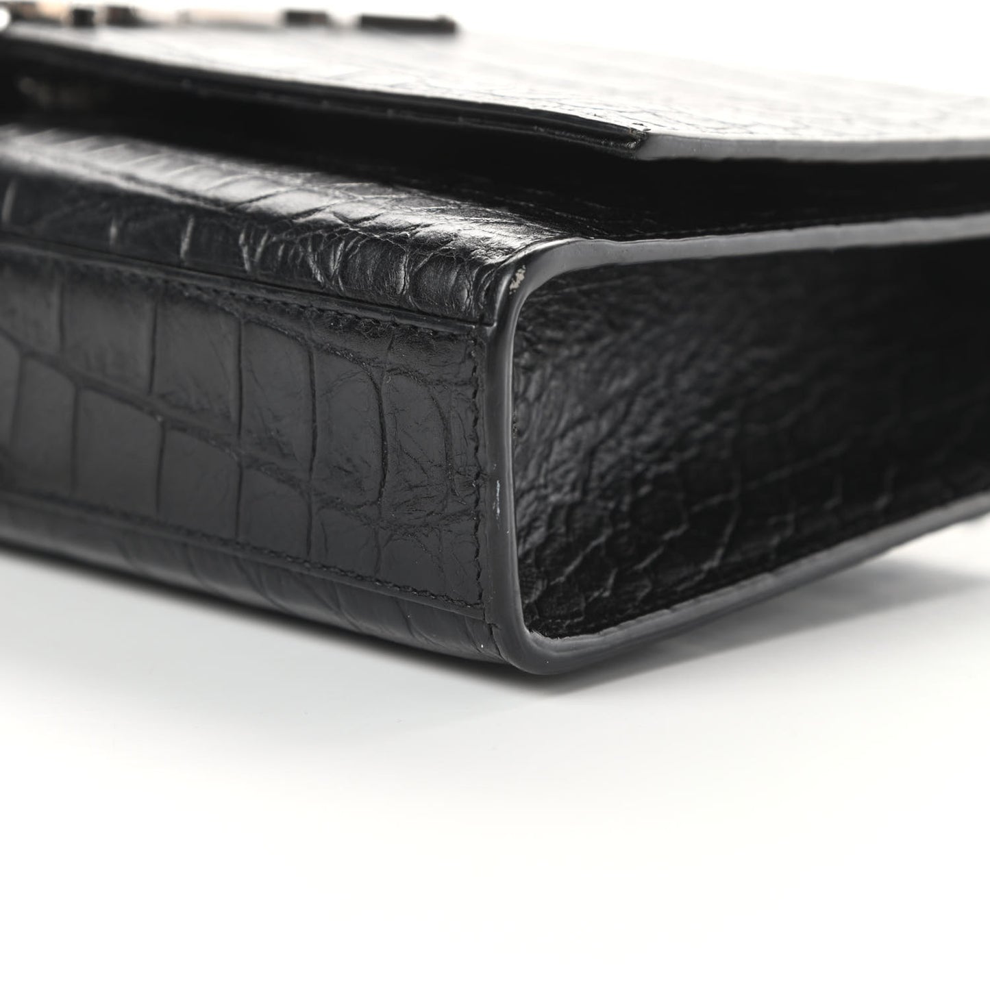 Calfskin Crocodile Embossed Medium Classic Monogram Kate Tassel Satchel Black