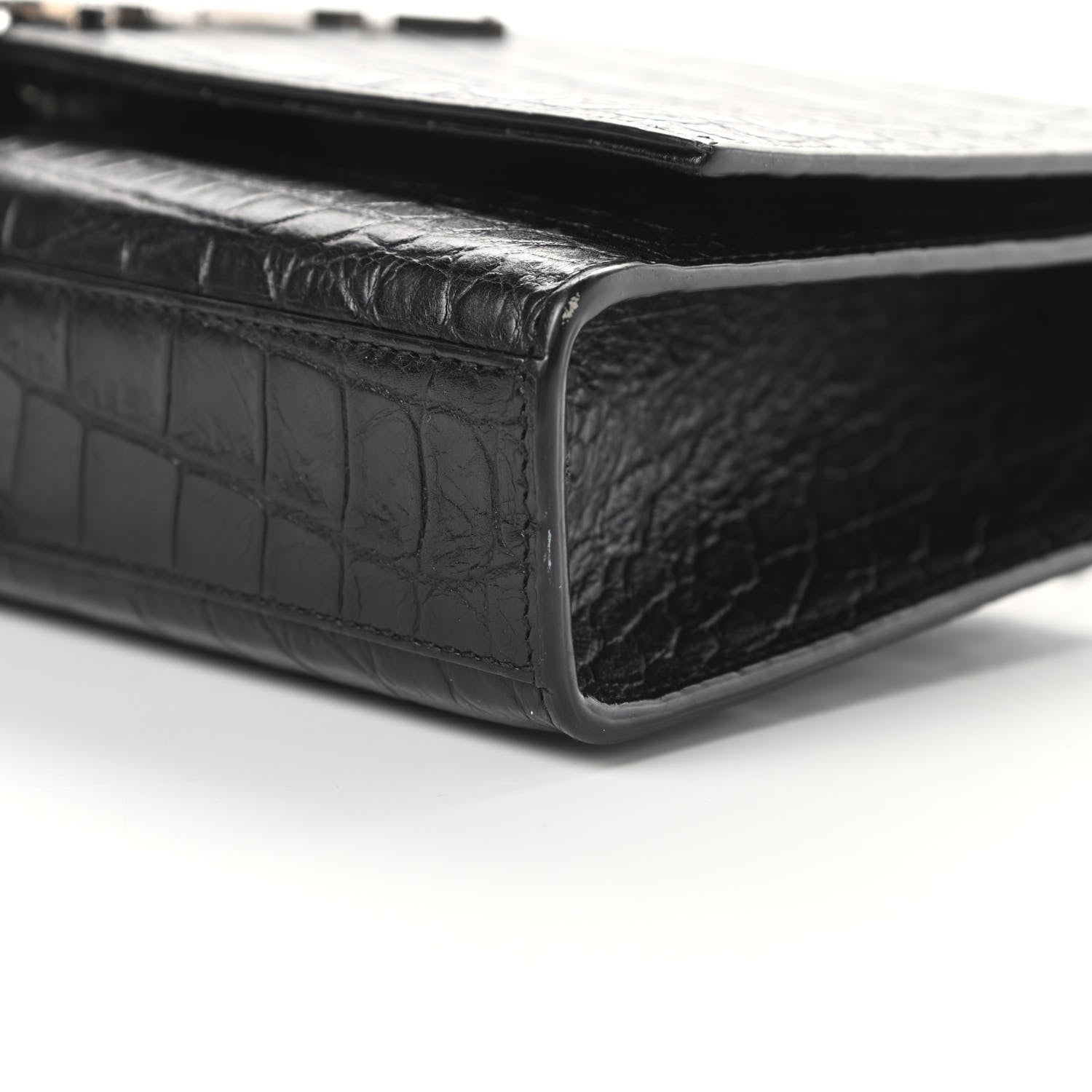 Saint Laurent Calfskin Crocodile Embossed Medium Classic Monogram Kate Tassel Satchel Black 13 of 14