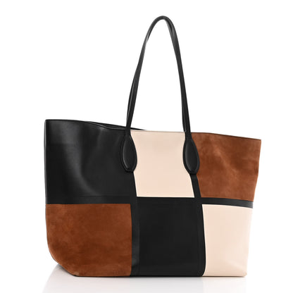 Salvatore Ferragamo Calfskin Suede Patchwork Studio Tote Black White Brown 3 of 9
