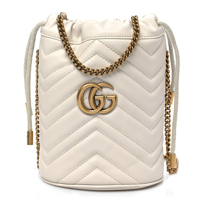 Gucci Calfskin Matelasse Mini GG Marmont 2.0 Bucket Bag White 1 of 8