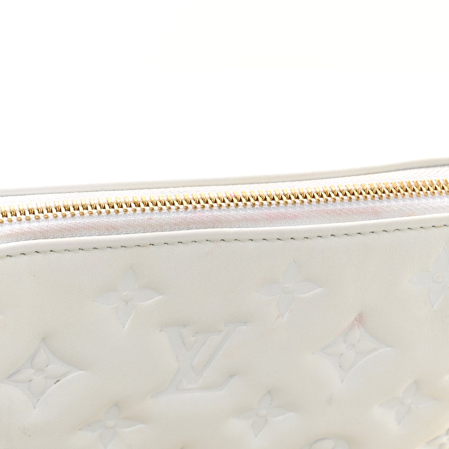 Lambskin Embossed Monogram Coussin BB White
