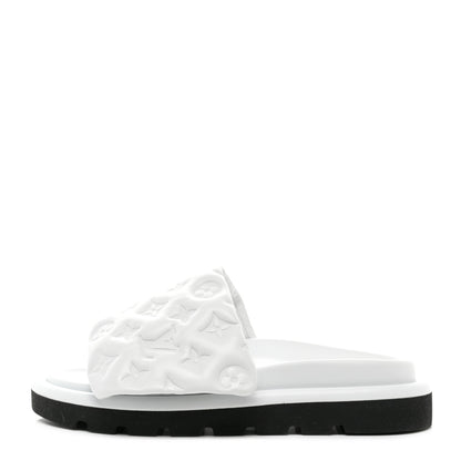 Louis Vuitton Lambskin Embossed Monogram Pool Pillow Flat Comfort Mule 38 White 1 of 8