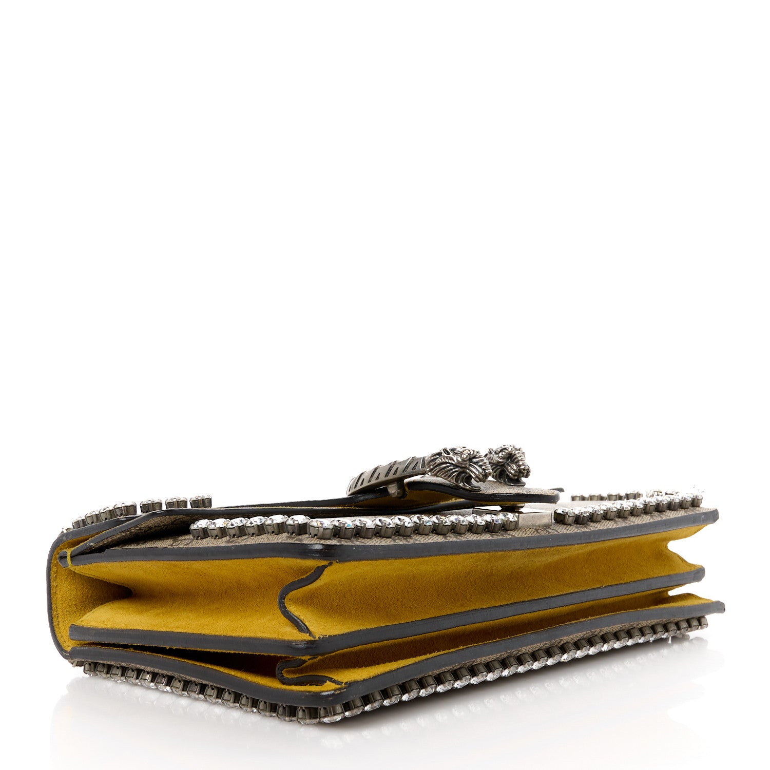 Gucci GG Supreme Monogram Suede Crystal Small Dionysus Shoulder Bag Beige Ebony Yellow 4 of 15