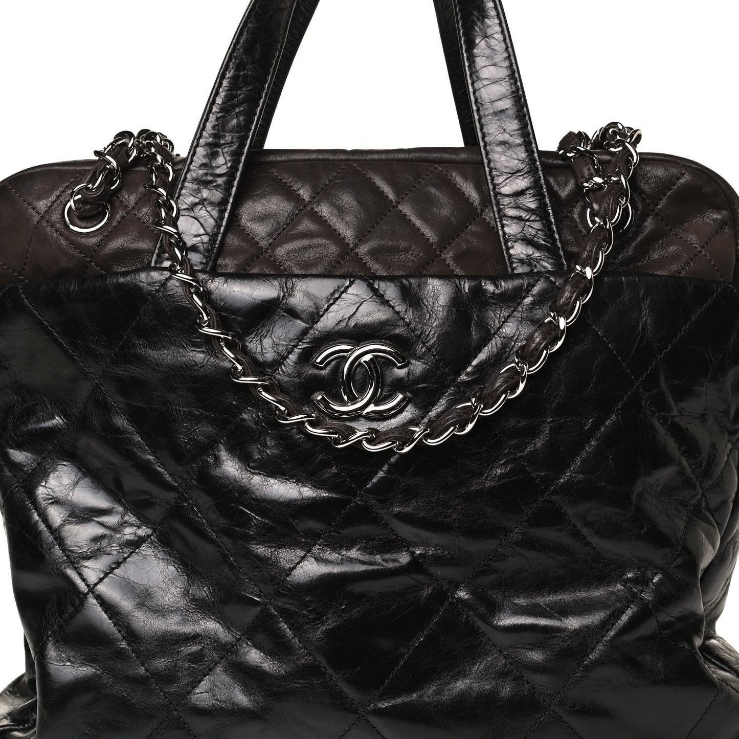 Glazed Calfskin Lambskin Portobello Tote Black