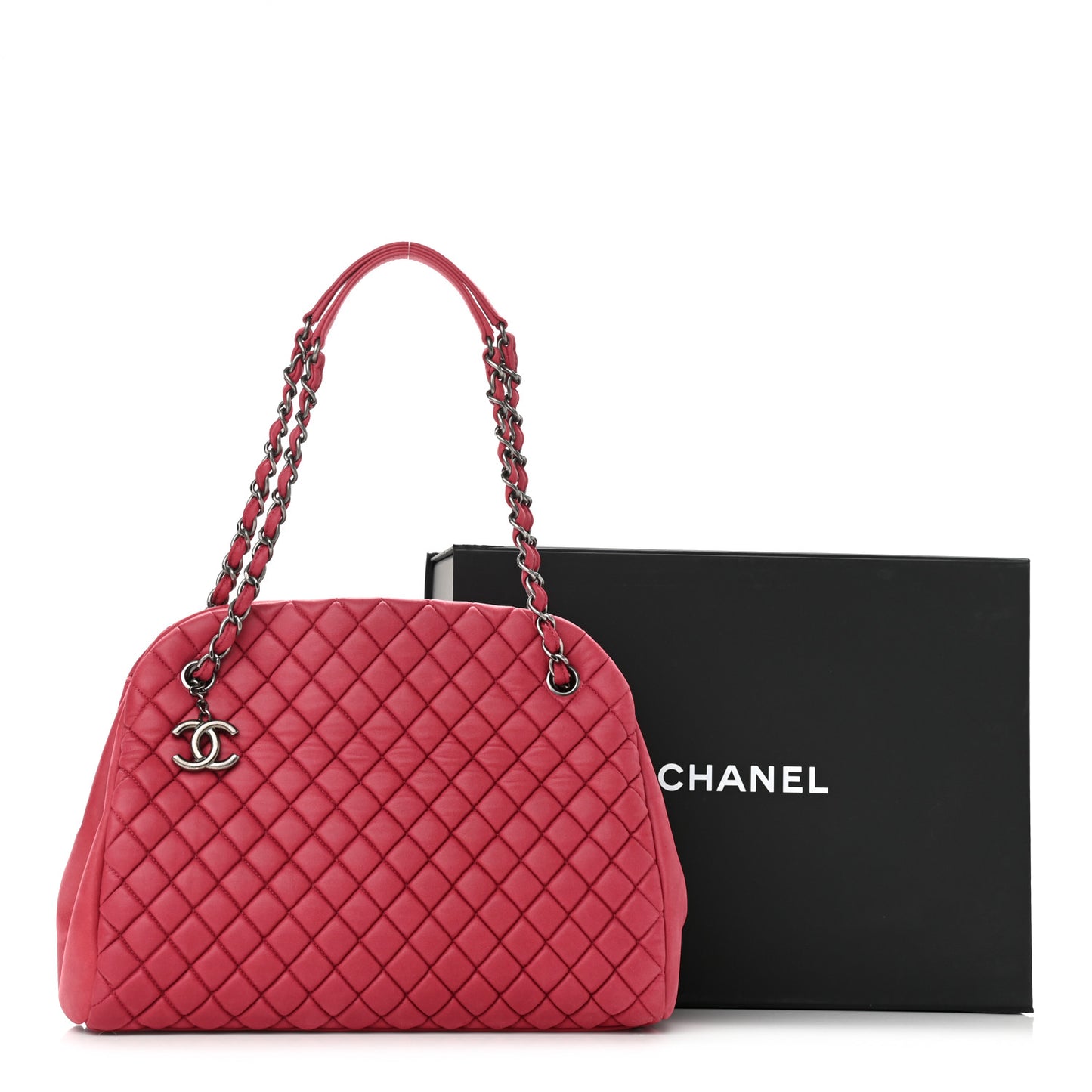 Iridescent Calfskin Quilted New Bubble Bowling Bag Fuchsia