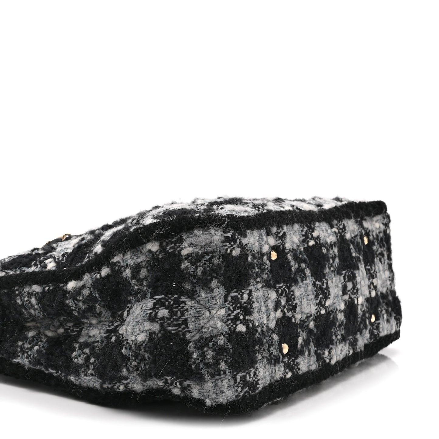 Tweed Shearling Quilted Lambskin Shopping Tote  Black Grey