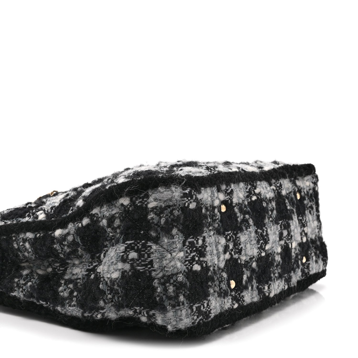 Chanel Tweed Shearling Quilted Lambskin Shopping Tote  Black Grey 9 of 10
