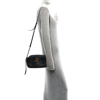 Gucci Calfskin Matelasse Small GG Marmont Chain Shoulder Bag Black 2 of 9