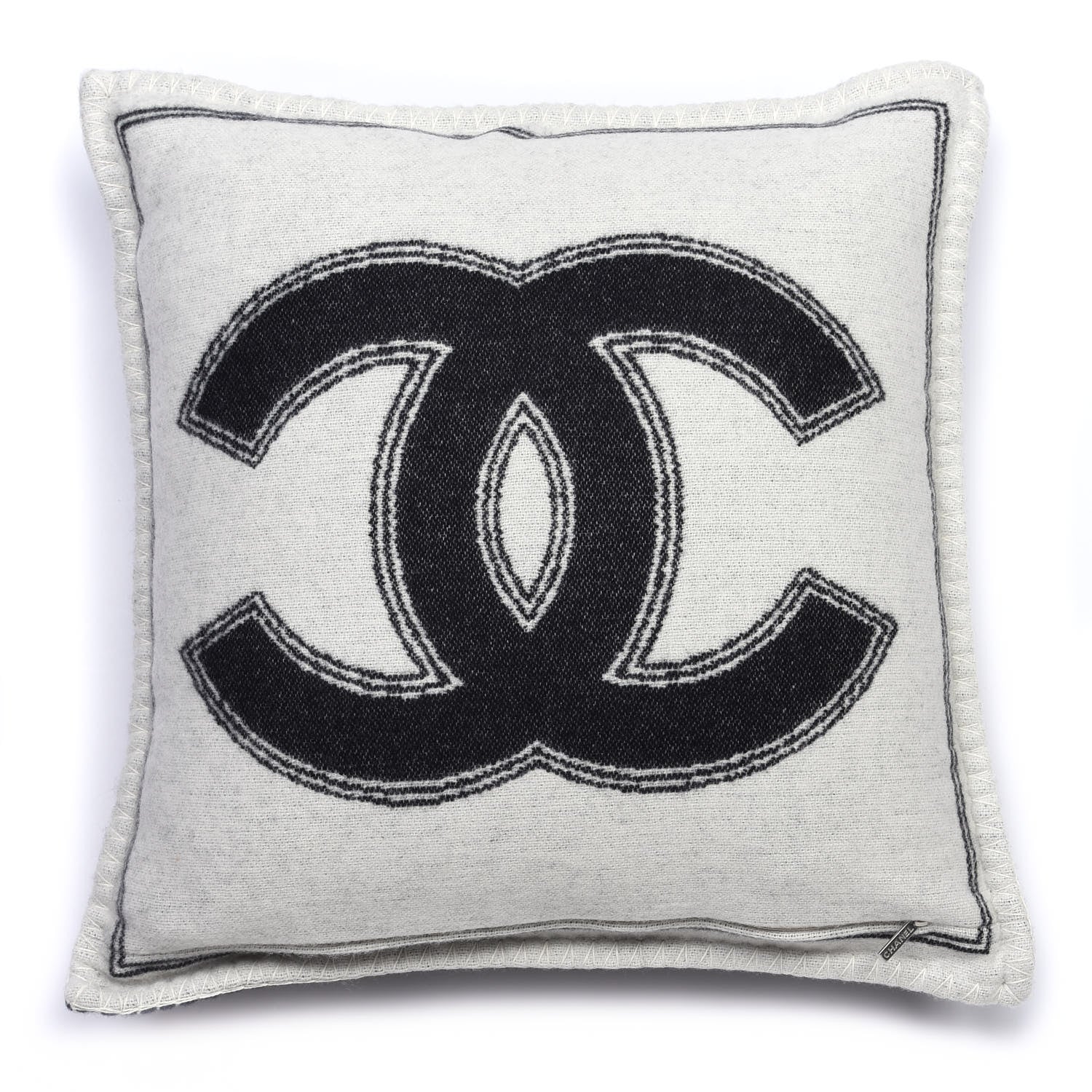Chanel Merino Wool Cashmere CC Pillow Black Beige 2 of 3
