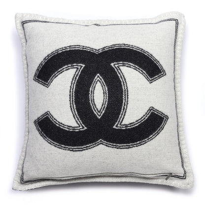 Chanel Merino Wool Cashmere CC Pillow Black Beige 2 of 3