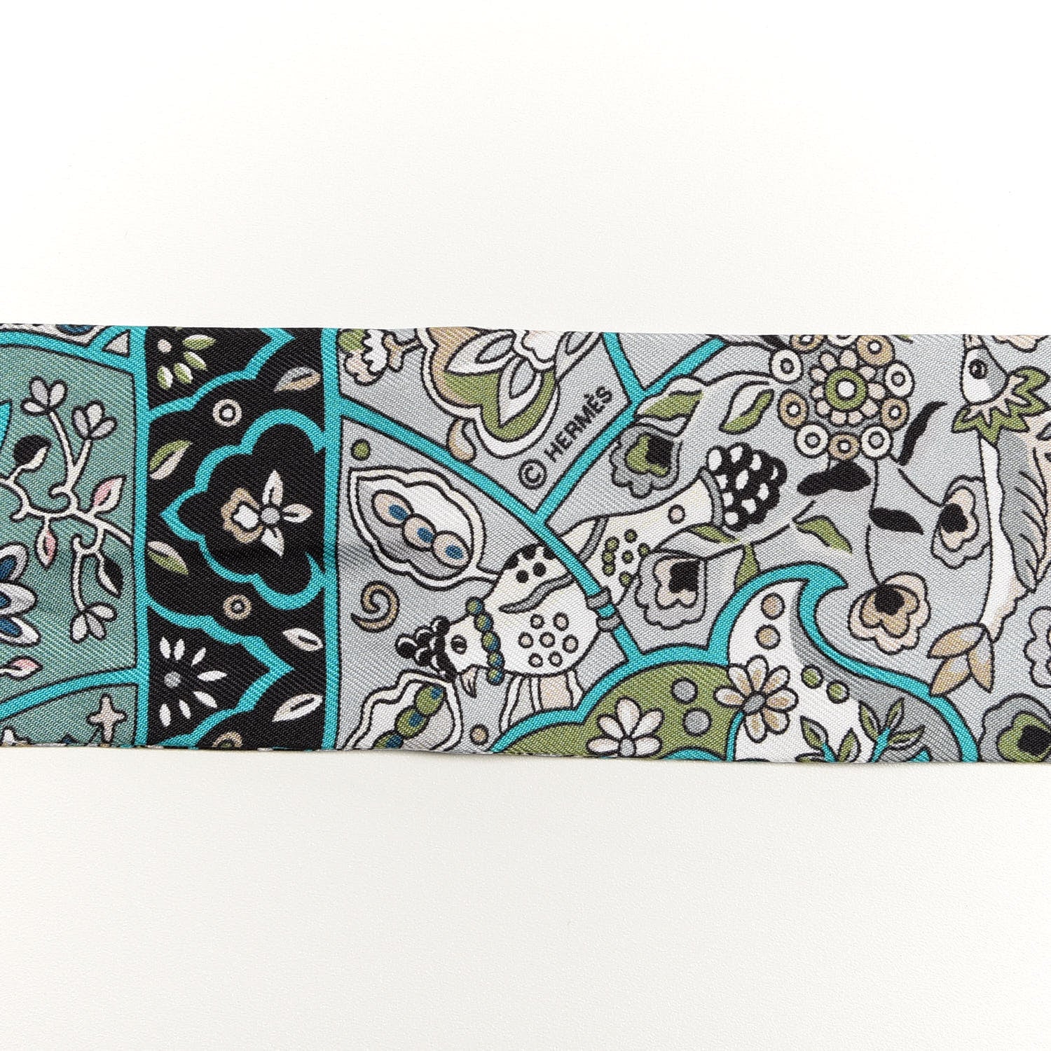 Hermes Silk Au Pays Des Oiseaux Fleurs Twilly Canard Gris Vieux Rose 3 of 4