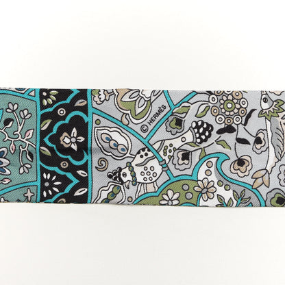 Hermes Silk Au Pays Des Oiseaux Fleurs Twilly Canard Gris Vieux Rose 3 of 4