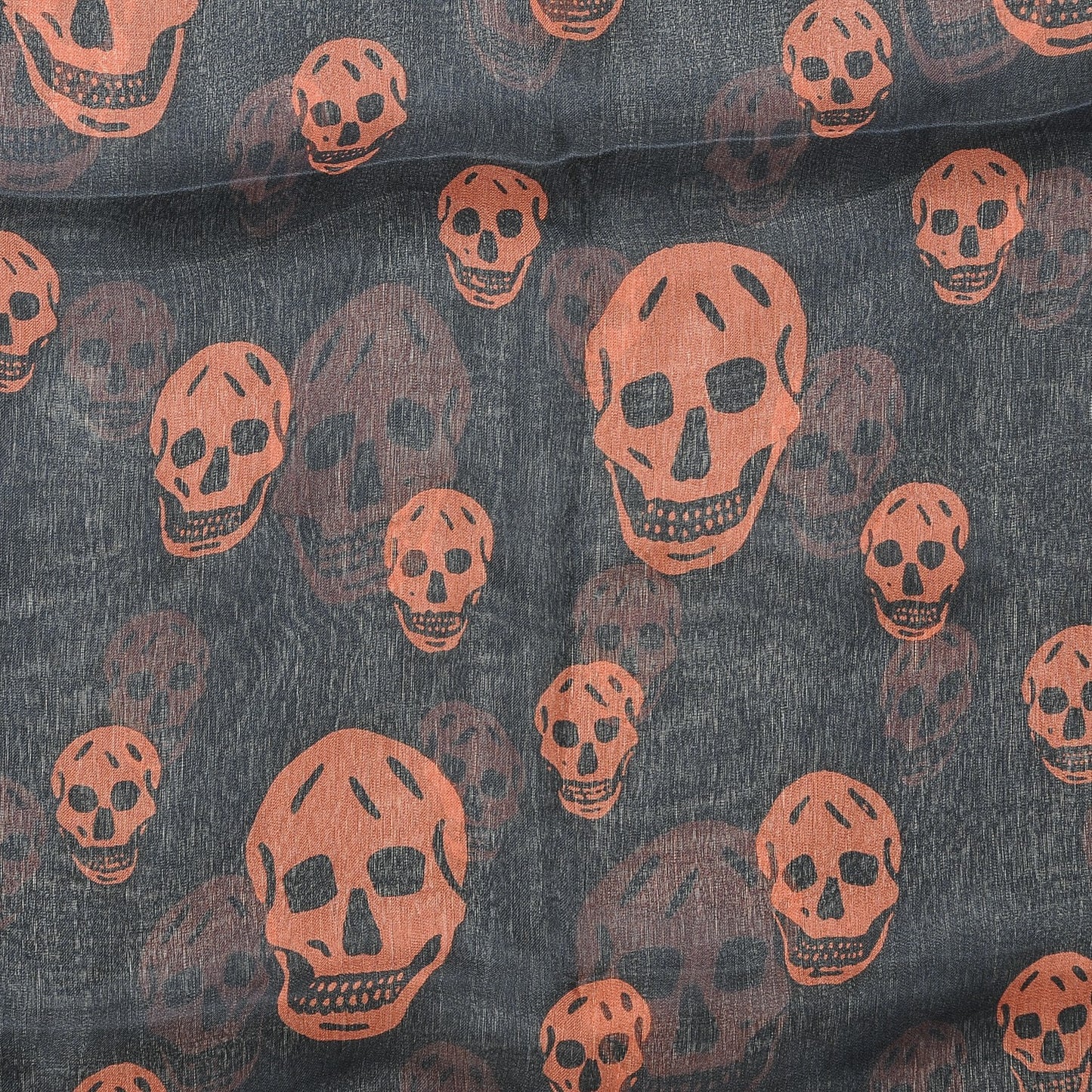 Silk Chiffon Skull Scarf Navy Orange