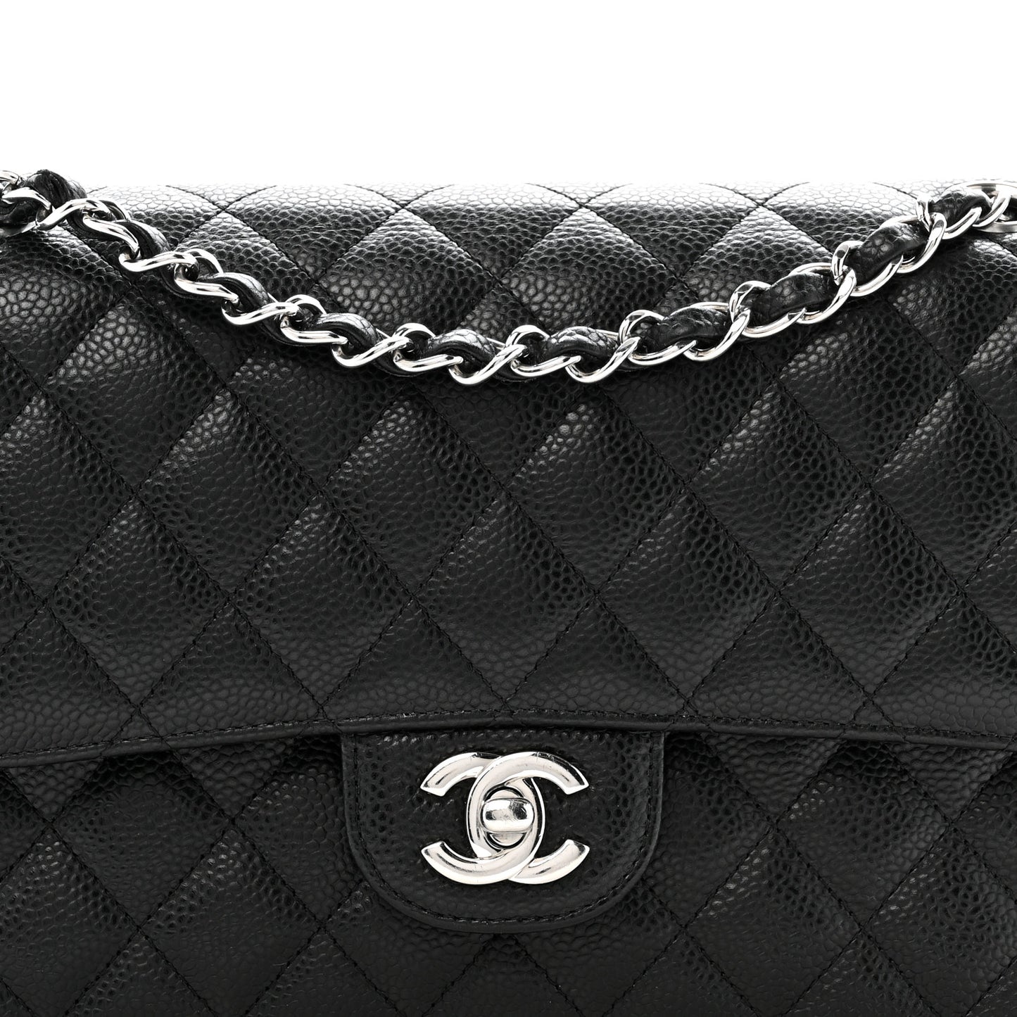Caviar Quilted Medium Double Flap Black