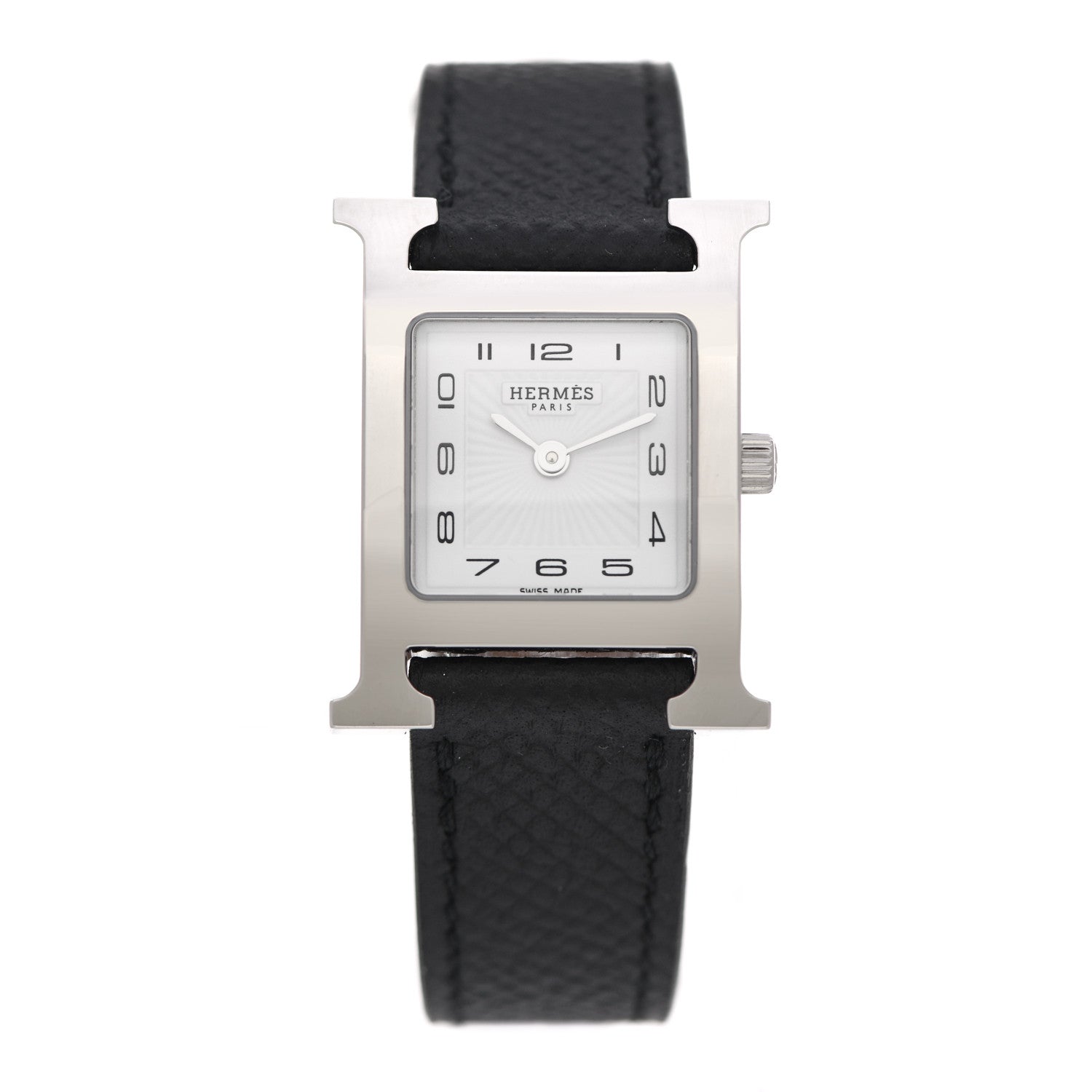 Hermes Stainless Steel Epsom 21mm Heure H Hour Quartz Watch Noir 1 of 10