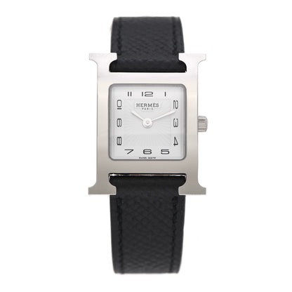 Hermes Stainless Steel Epsom 21mm Heure H Hour Quartz Watch Noir 1 of 10
