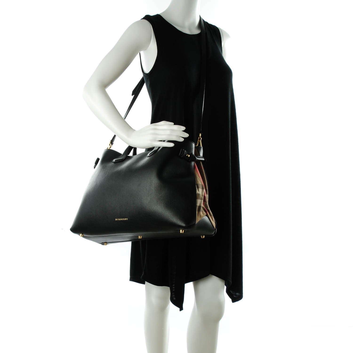 Burberry Calfskin House Check Medium Banner Tote Black 3 of 8