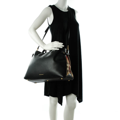 Burberry Calfskin House Check Medium Banner Tote Black 3 of 8