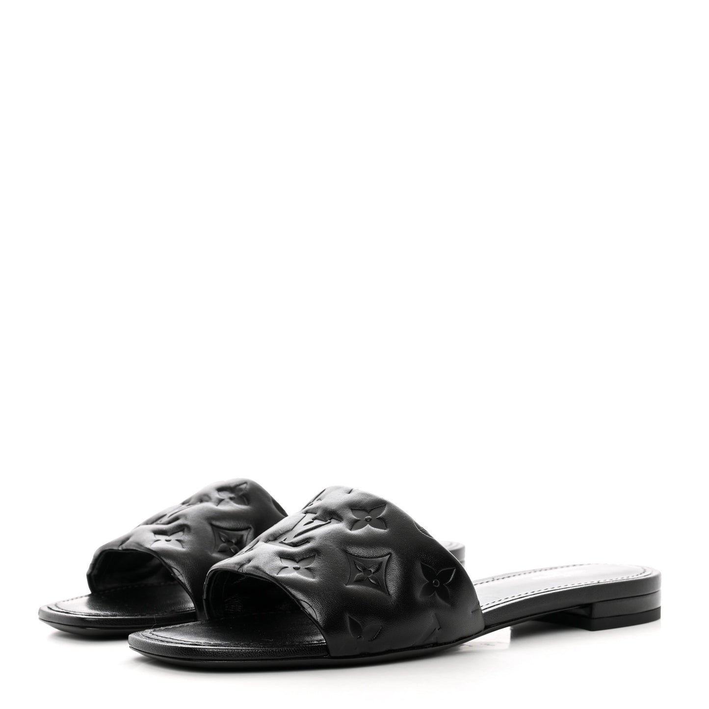 Lambskin Embossed Monogram Revival Flat Mules 39 Black