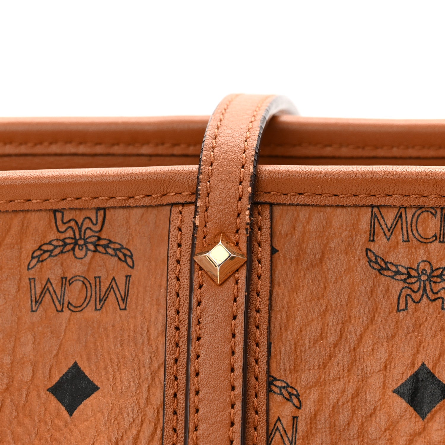 MCM Visetos Medium Anya Top Zip Shopper Tote Cognac 1819511
