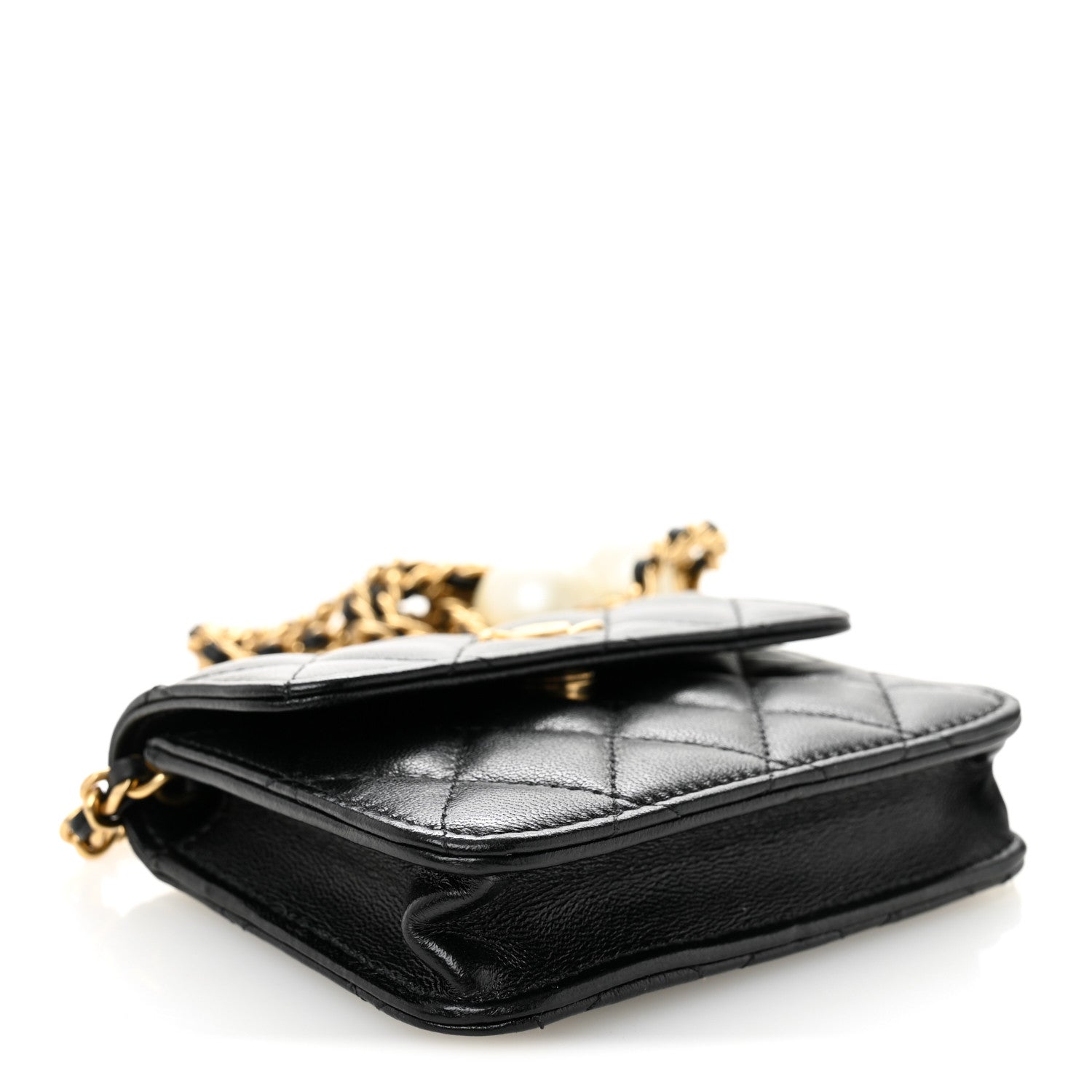Chanel Lambskin Quilted Maxi Pearl Clutch With Chain Black 4 of 12