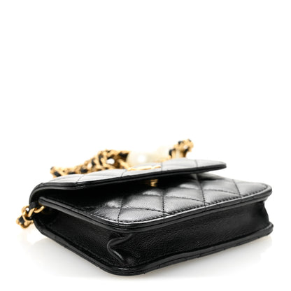 Chanel Lambskin Quilted Maxi Pearl Clutch With Chain Black 4 of 12