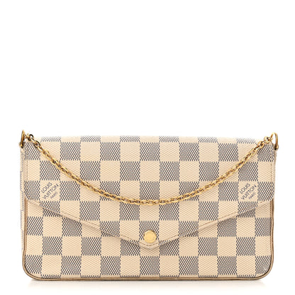 Louis Vuitton Damier Azur Pochette Felicie Chain Wallet Rose Ballerine 1 of 20