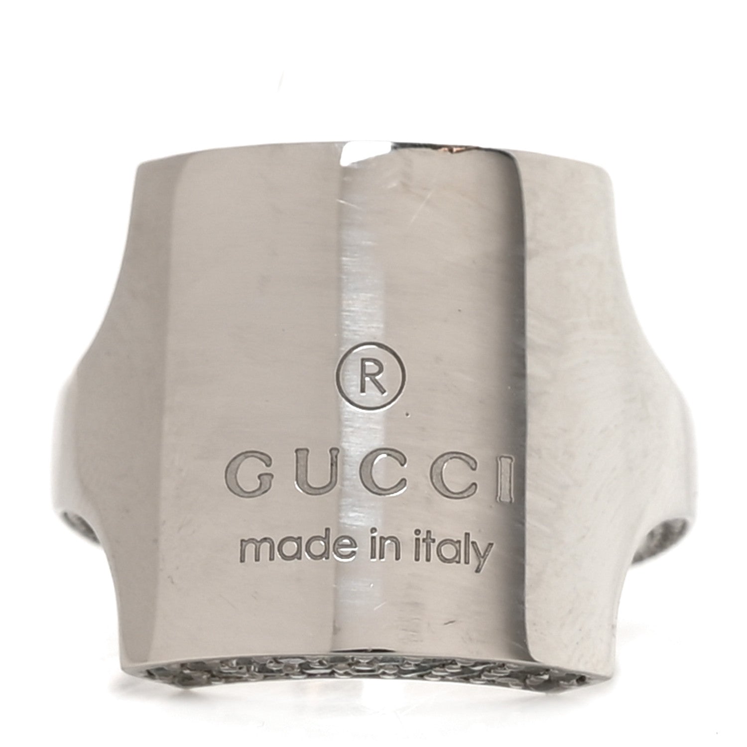 Gucci Metal Crystal Logo Square Signet Ring M Silver 1 of 4