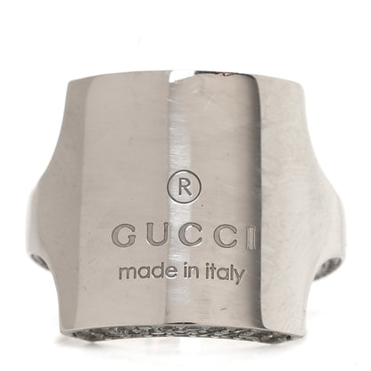 Gucci Metal Crystal Logo Square Signet Ring M Silver 1 of 4