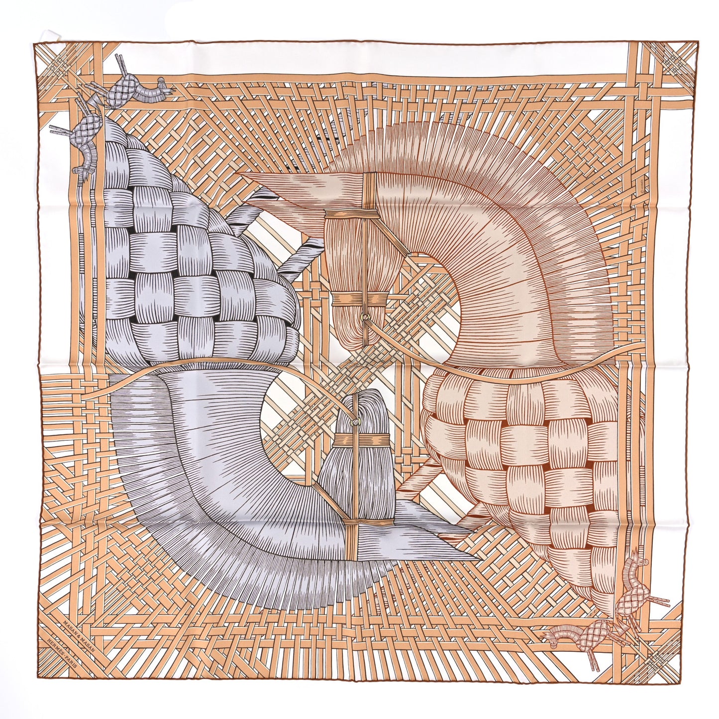 Silk Masan & Masan Scarf 90 White Beige Gris