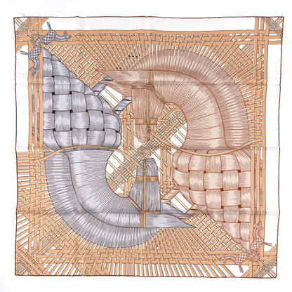 Hermes Silk Masan & Masan Scarf 90 White Beige Gris 1 of 6