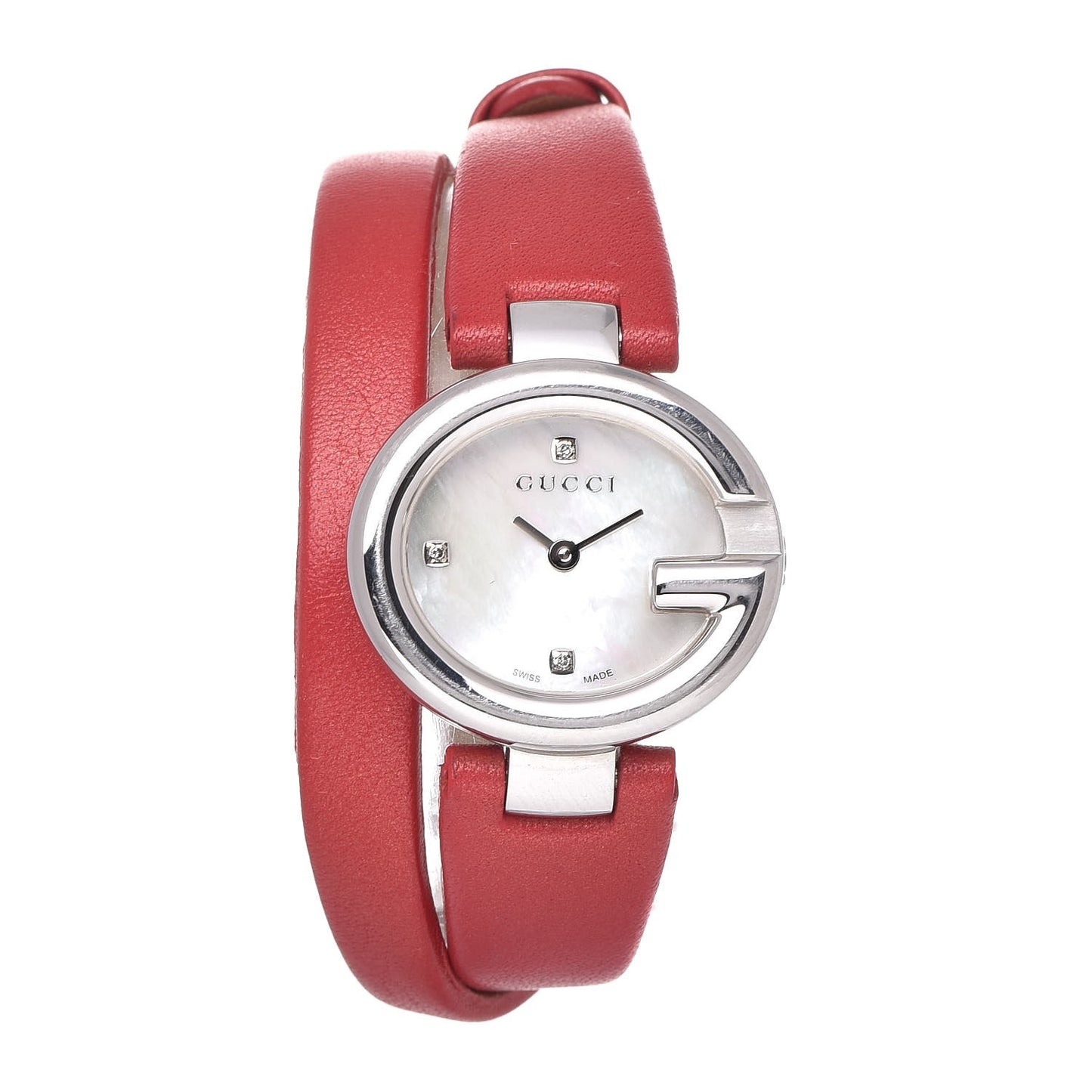 Stainless Steel Calfskin Diamond Mother of Pearl 27mm Guccissima Double Wrap Quartz Watch