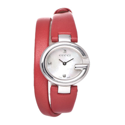 Gucci Stainless Steel Calfskin Diamond Mother of Pearl 27mm Guccissima Double Wrap Quartz Watch 1 of 8