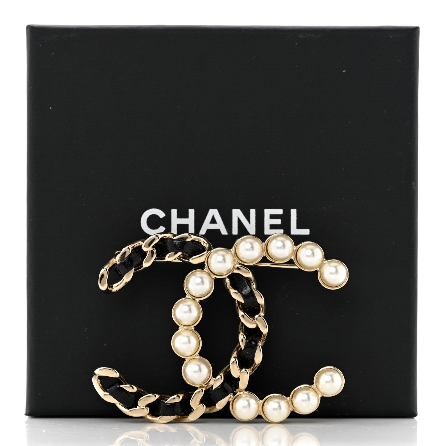 Chanel Lambskin Pearl CC Chain Brooch Black Gold 5 of 5