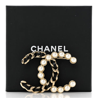 Chanel Lambskin Pearl CC Chain Brooch Black Gold 5 of 5