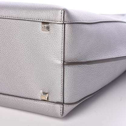 MCM Metallic Grained Calfskin Medium Top Zip Tote Spike Silver 9 of 9