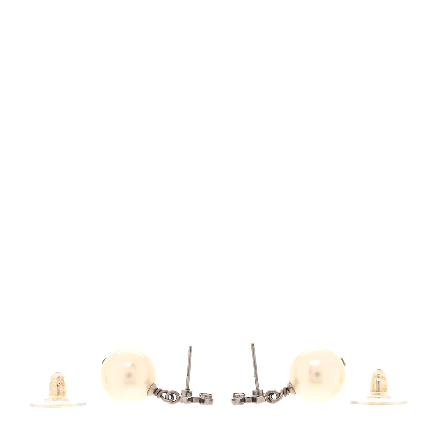 Crystal Pearl CC Drop Earrings Silver Pearly White