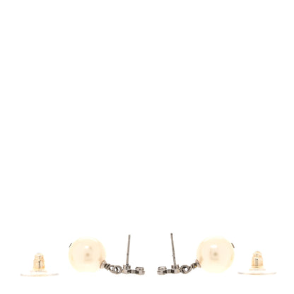 Chanel Crystal Pearl CC Drop Earrings Silver Pearly White 3 of 5