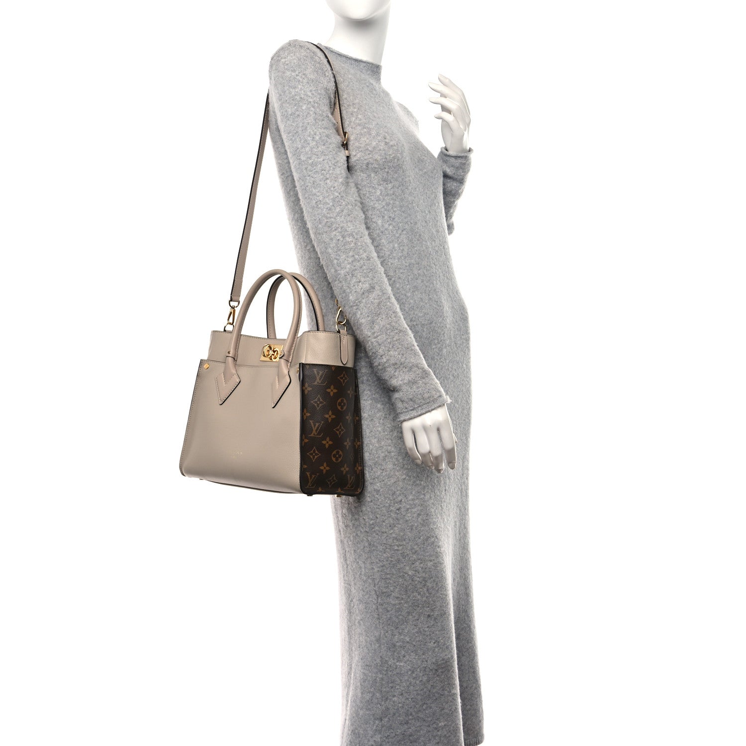 Louis Vuitton Calfskin Monogram On My Side MM Greige 3 of 11